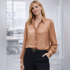Anthropologie Gregory Top Butter Scotch Leopard Medium US Size 8 Size 38 Blouse
